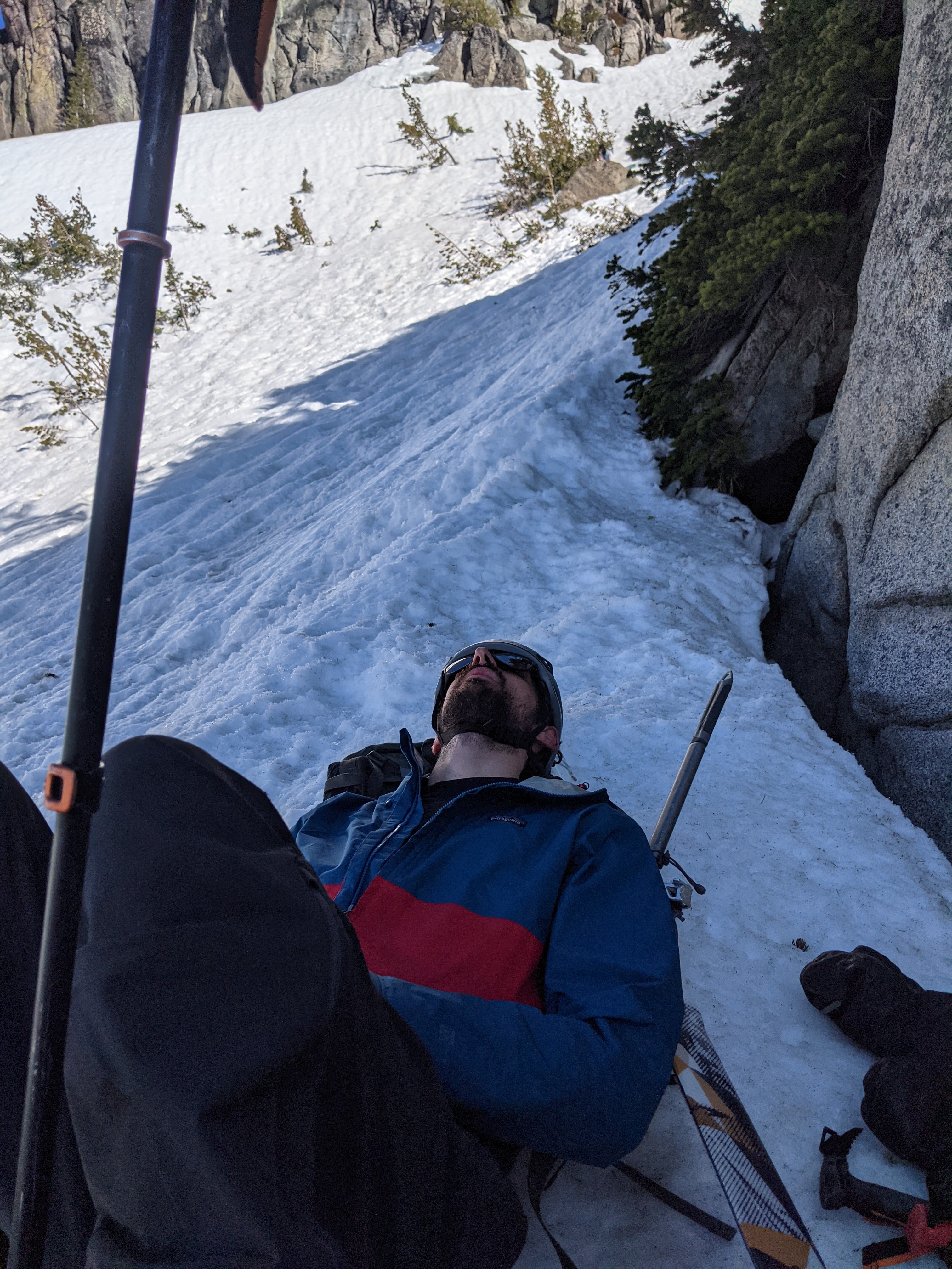 Ben taking a nap midway up the couloir